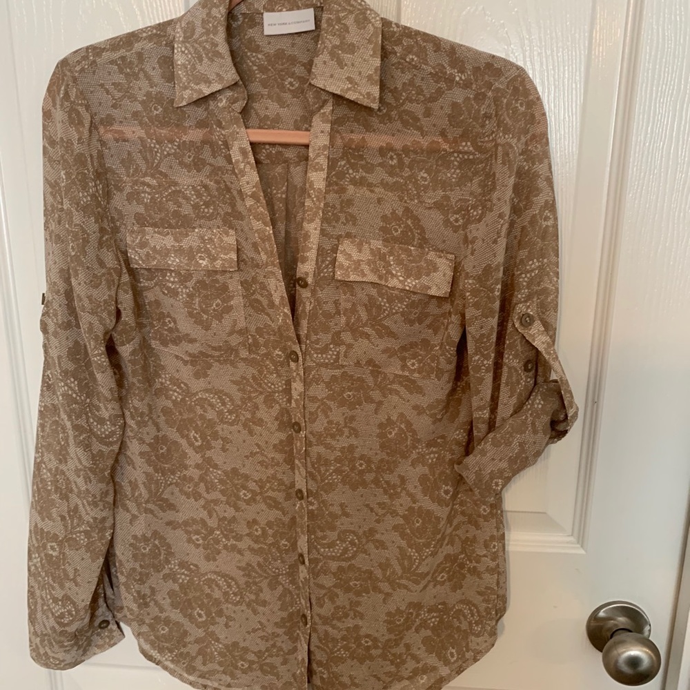 New York and Co sheer mocha beige blouse